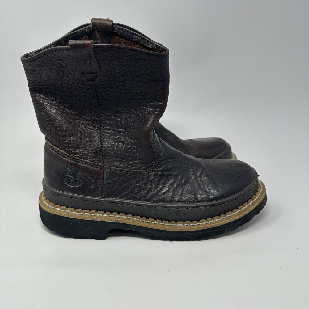 Little Georgia boots Giant Wellington Boys Sz‎ 5.5 Brown Classic Leather Pull On